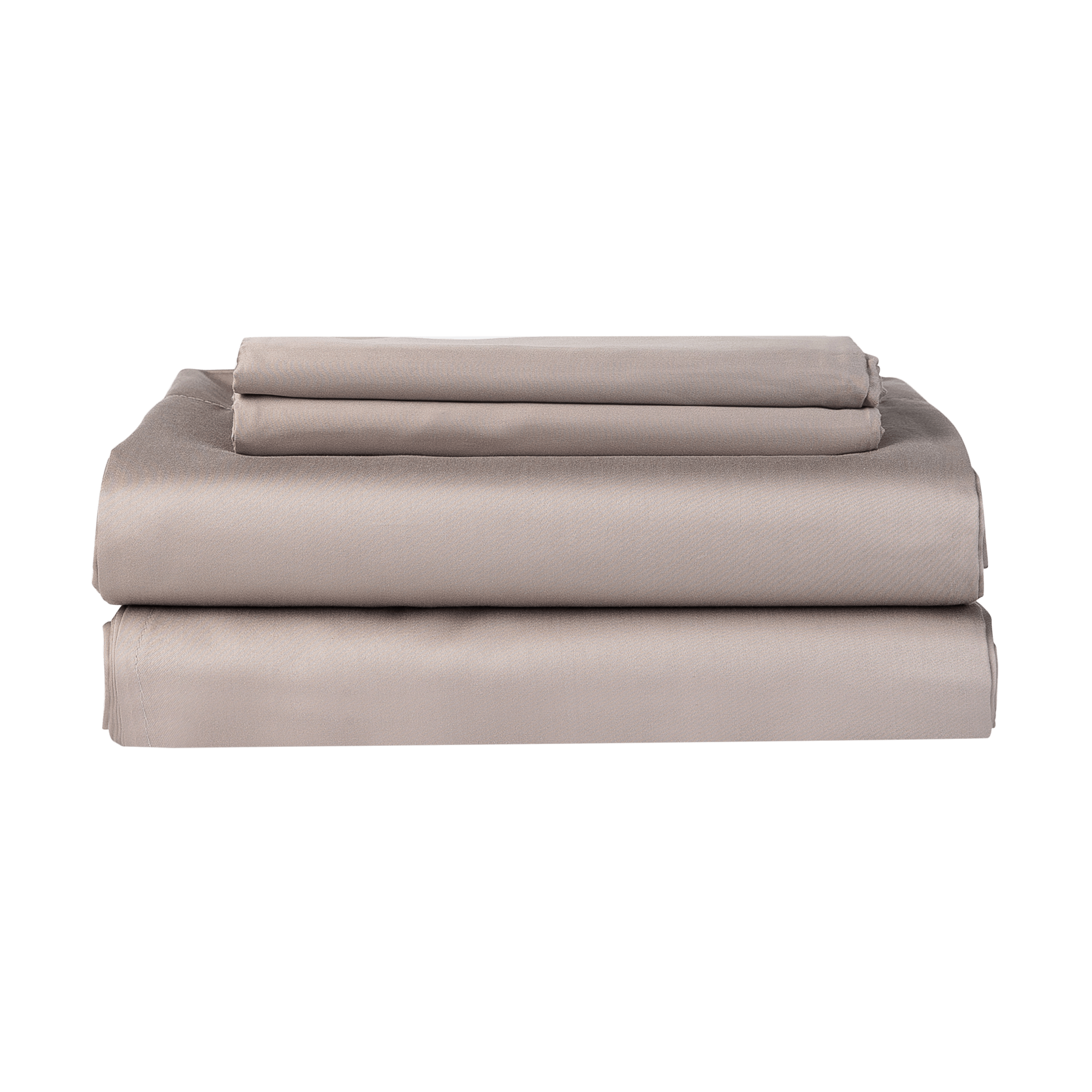 Folded refined sateen sheet set in warm grey