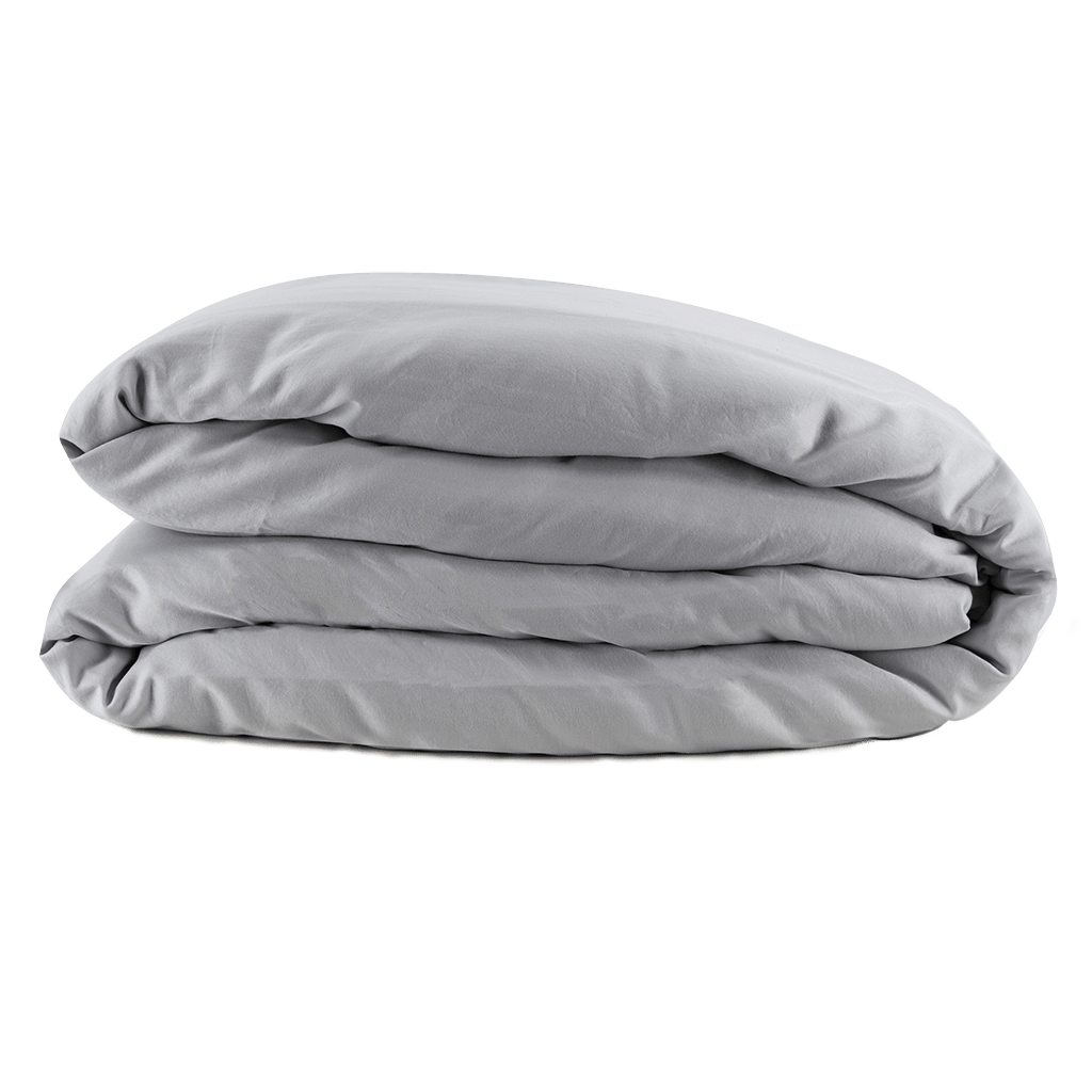 folded light grey sateen duvet cover