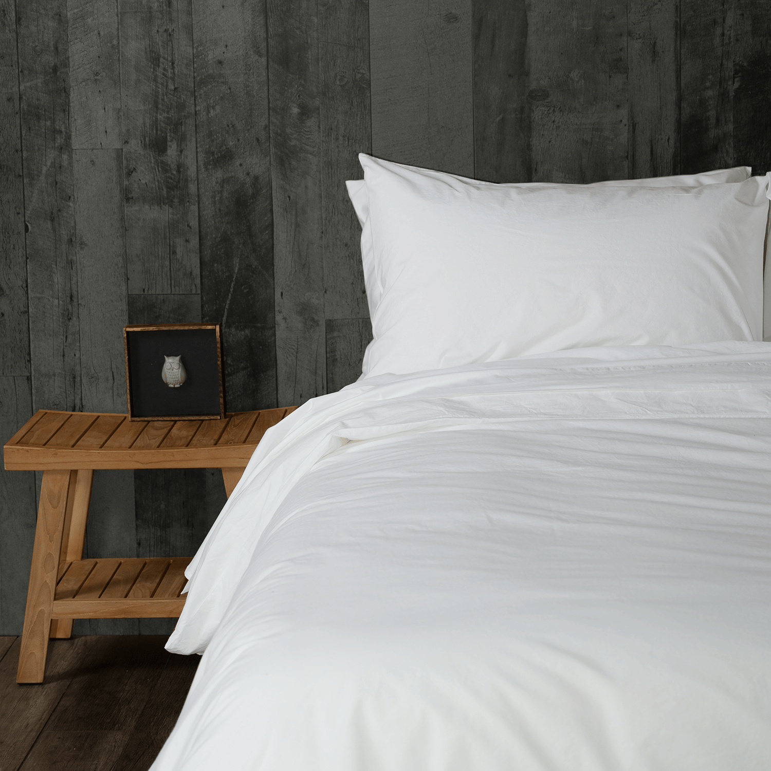 Bed featuring White Washed Percale Duvet Cover