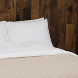 Close up of white washed sateen duvet set