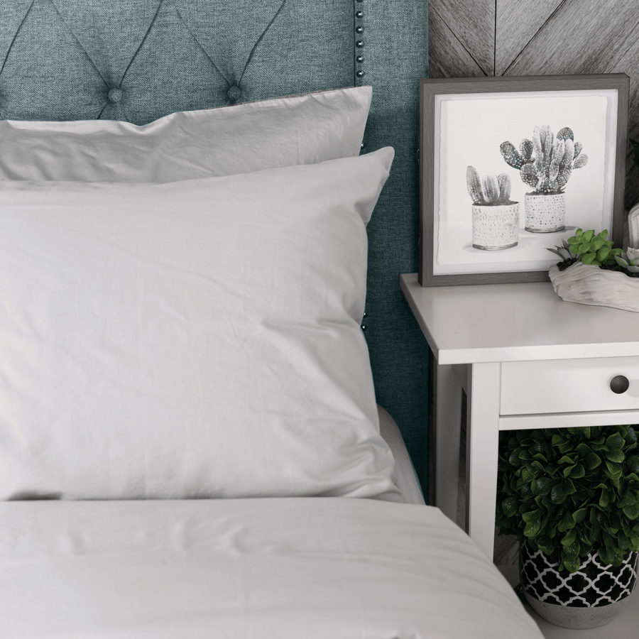 pillows featuring light grey washed sateen sheet set
