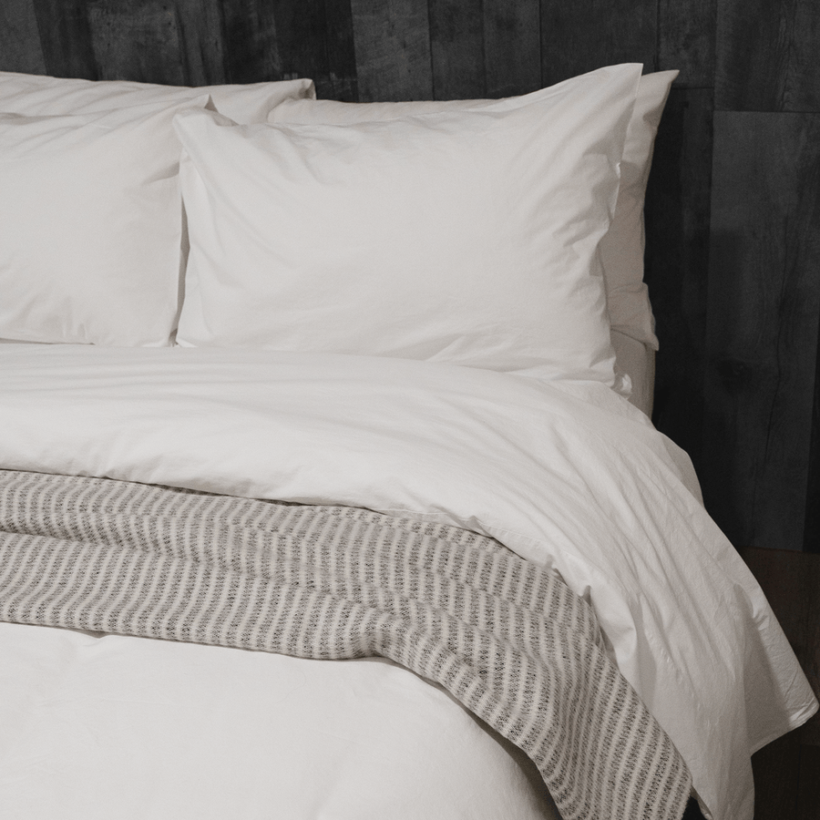 Close up of White Washed Percale Duvet Set