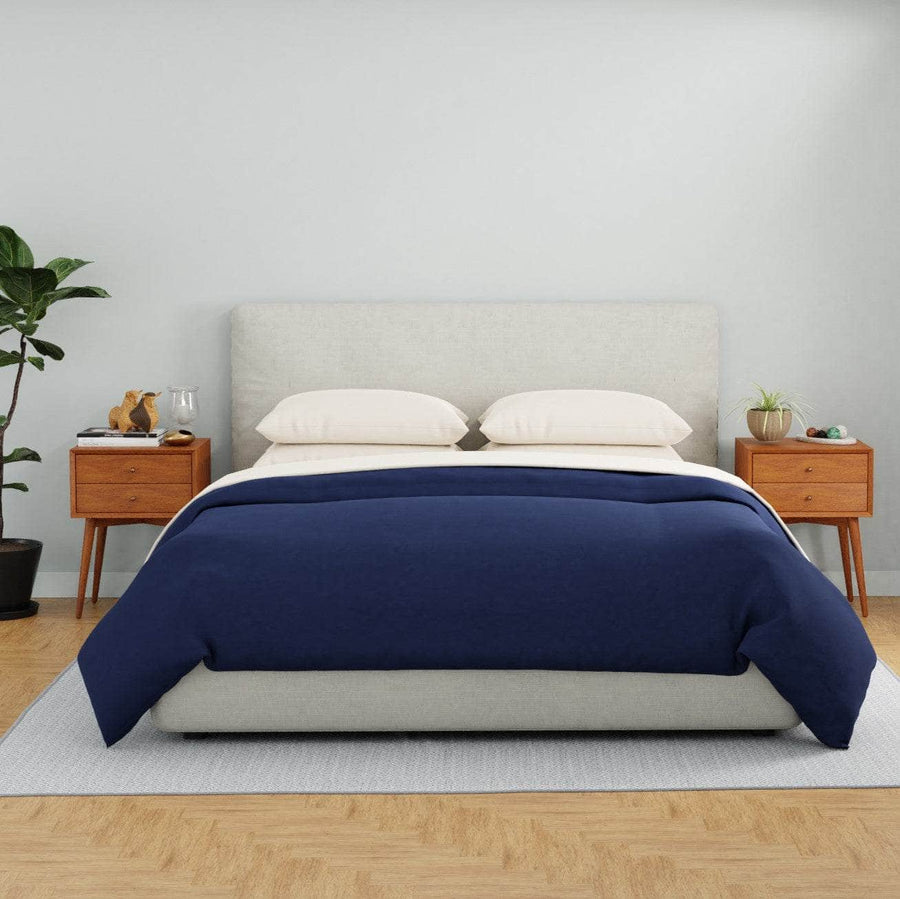 Dune Sheet Set with Navy Percale Duvet Cover 