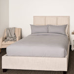 Bed Featuring Pewter Organic Duvet SET with Chalk Organic Flannel Sheet set