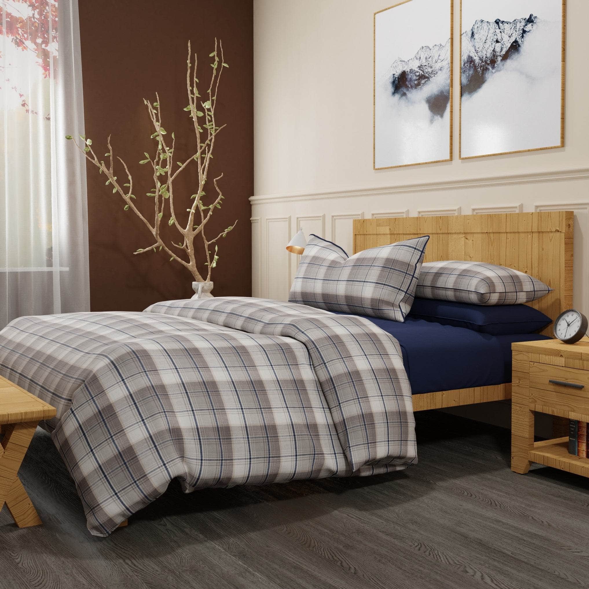 Bed featuring Navy Organic Flannel Sheet Set