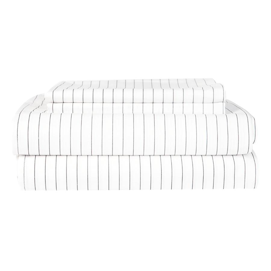 Percale Sheet Set - 100% Egyptian Cotton Grey Stripe