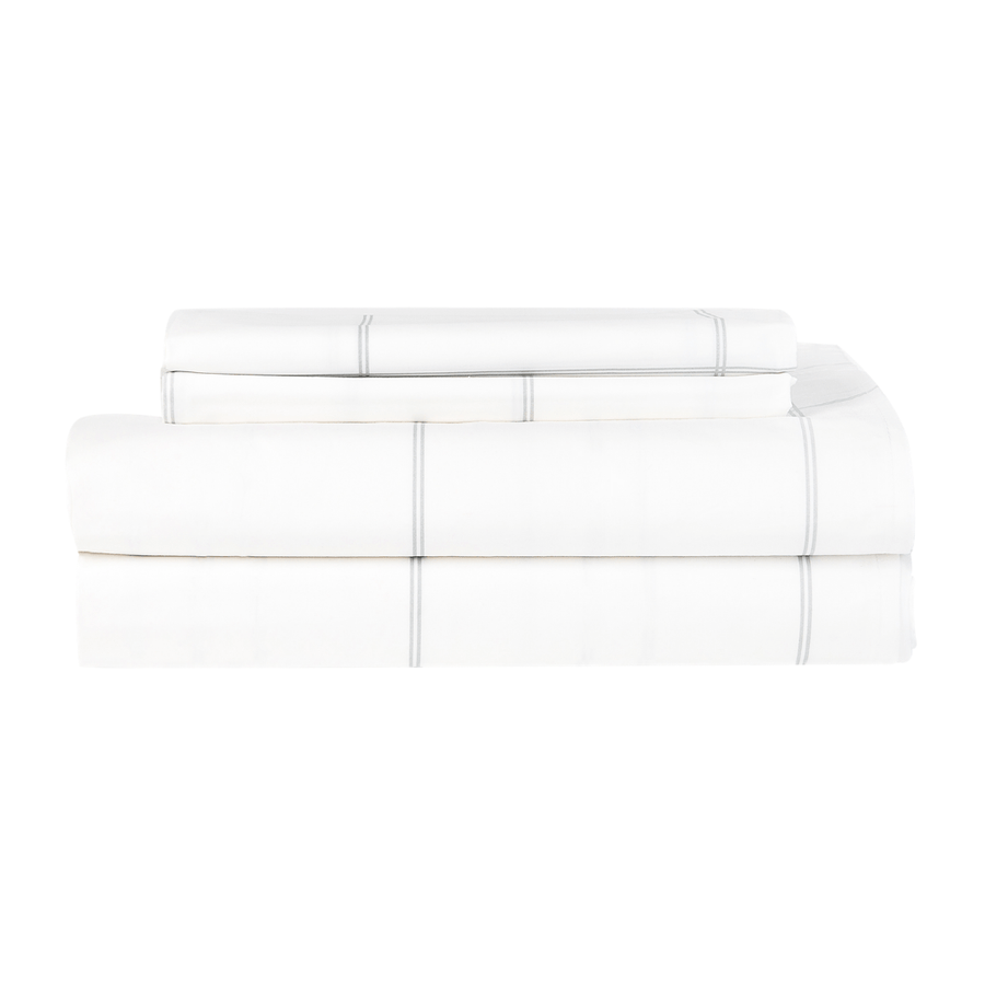 Percale Sheet Set - 100% Egyptian Cotton Light Grey Stripes