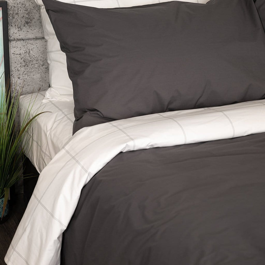 Charcoal Percale Duvet set with Light Grey Frame Sheet Set
