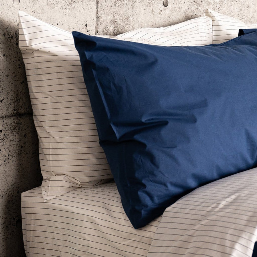 Charcoal Stripe and Navy Percale pillow cases