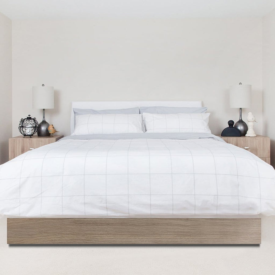 Bed with Light Grey frame Percale Duvet Cover