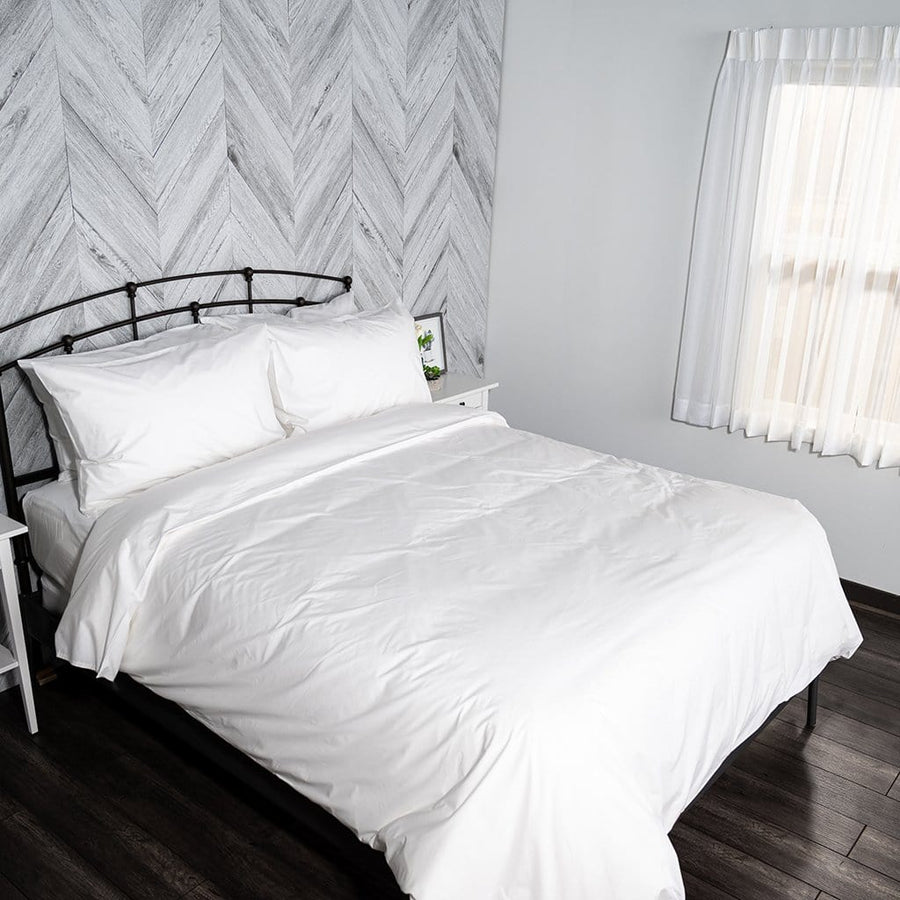 Bed Featuring White Percale Duvet Cover