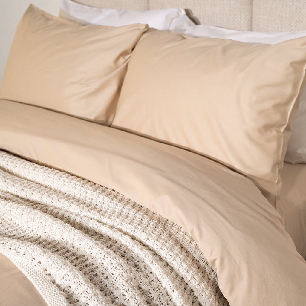 Bed featuring Frosted Almond Refined Sateen Duvet Cover Set 
