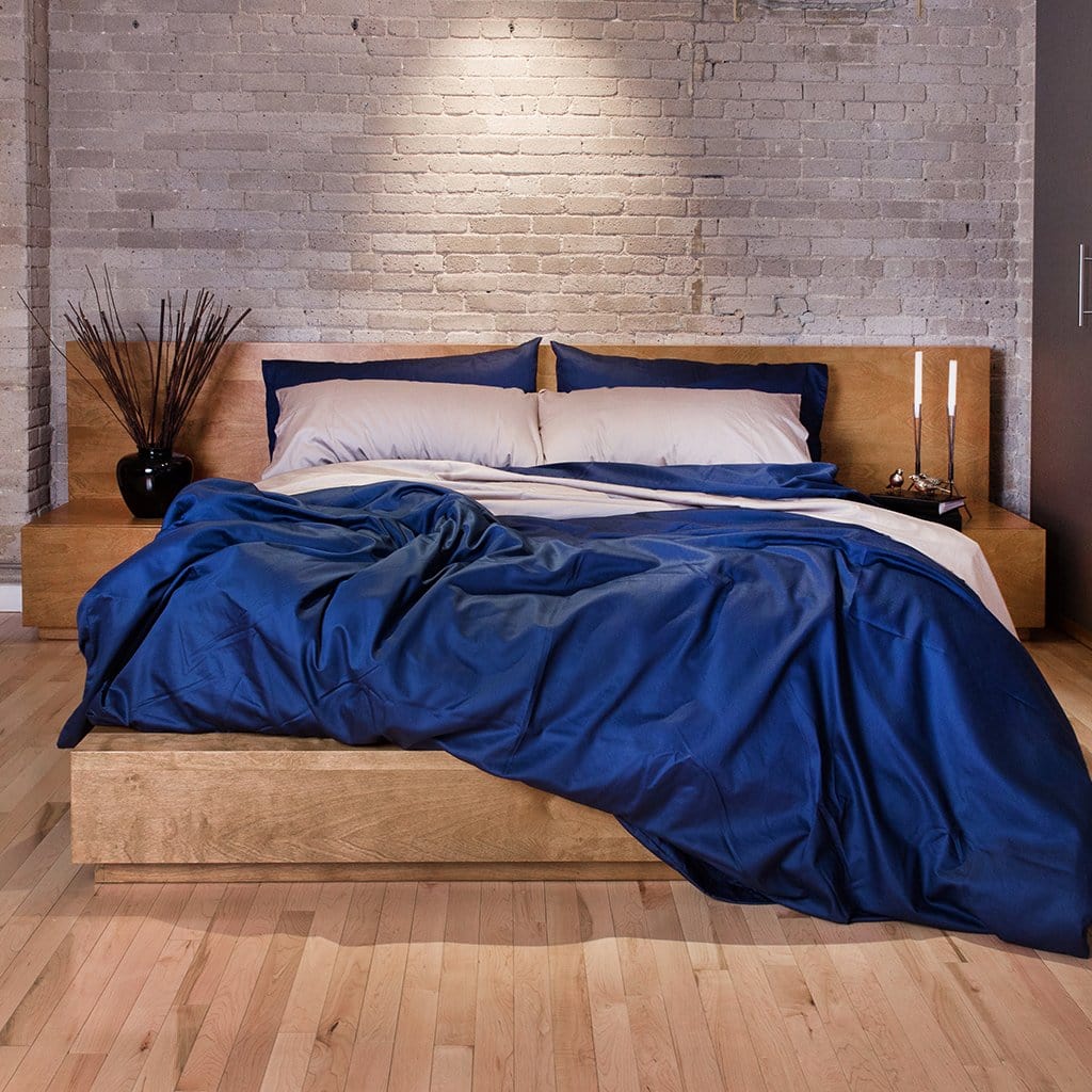 Bed featuring Rumpled Navy Refined sateen Duvet Cover