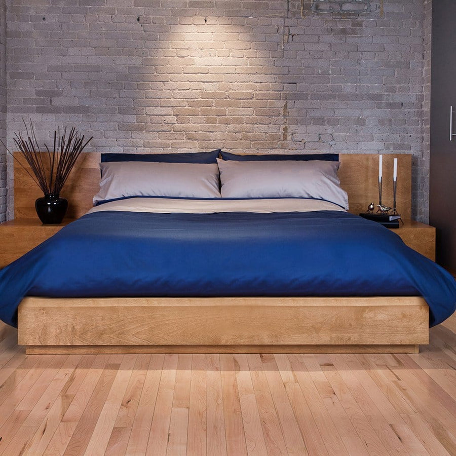 Bed featuring NAvy Refined Sateen Duvet Cover