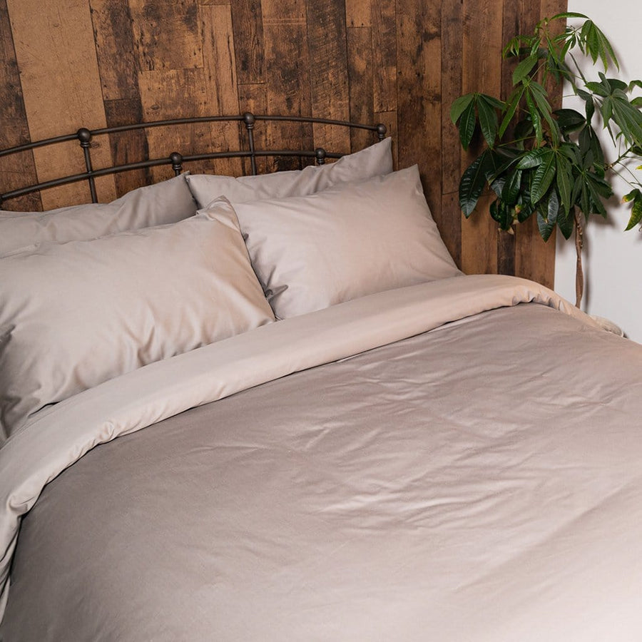 Bed Featuring Warm Grey Refined Sateen Duvet Cover