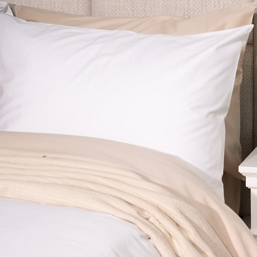 Latte Brushed cotton blanket and white pillows