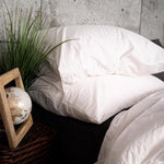 Close up of White Percale Duvet cover set