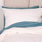Close up of white percale Duvet set