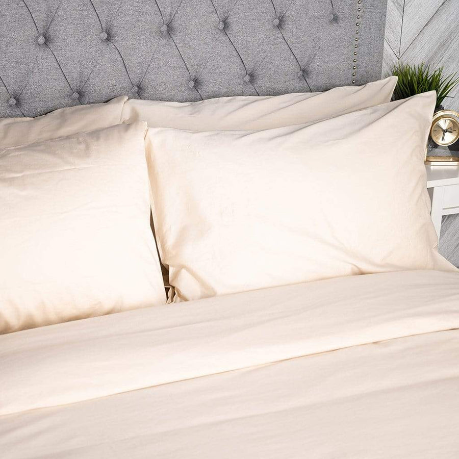 Bed featuring chalk washed sateen Duvet cover