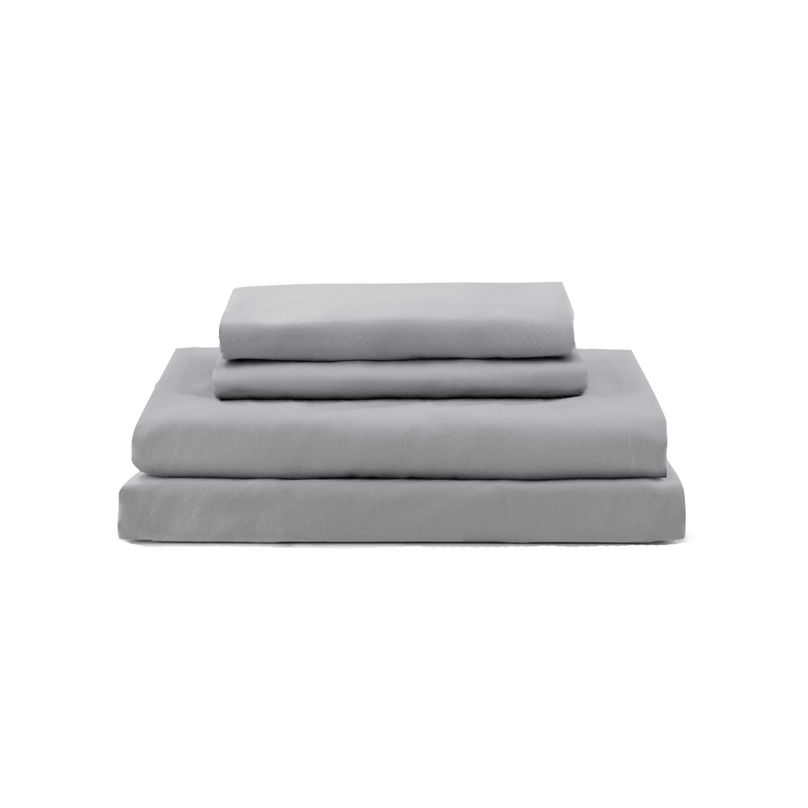 folded light grey washed sateen sheet set